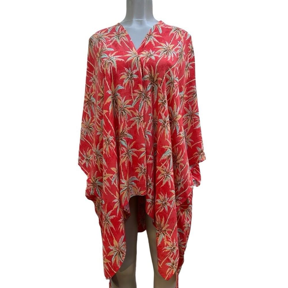 Body Glove Coral Print Cover Up One Size Kimono Orange Coral Palm Tree Print